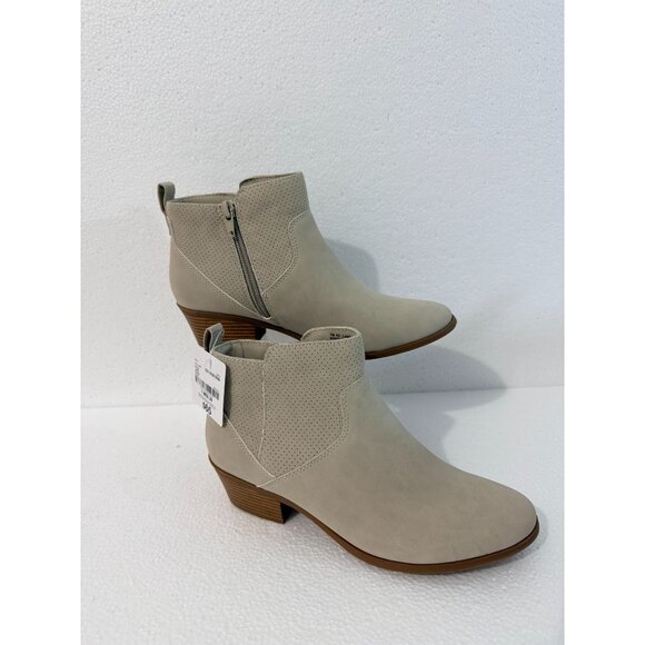 Arizona Jean Co. Womens Beige Faux Suede Ankle Booties With Side Zippers & Stack - Picture 10 of 11